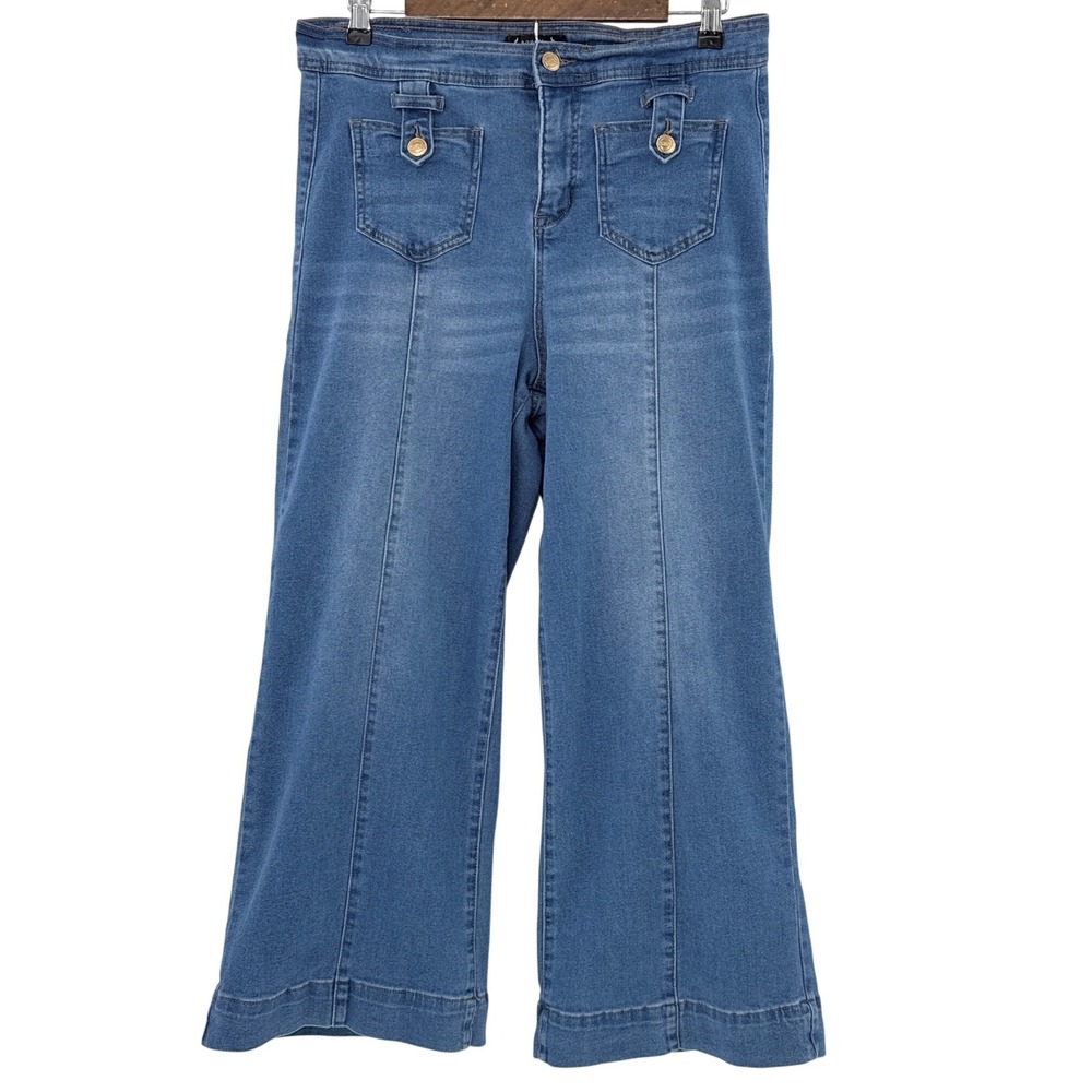 Nanette Nanette Lepore‎ Jolie Womens Size 8 Super High Rise Wide Leg Jeans Blue